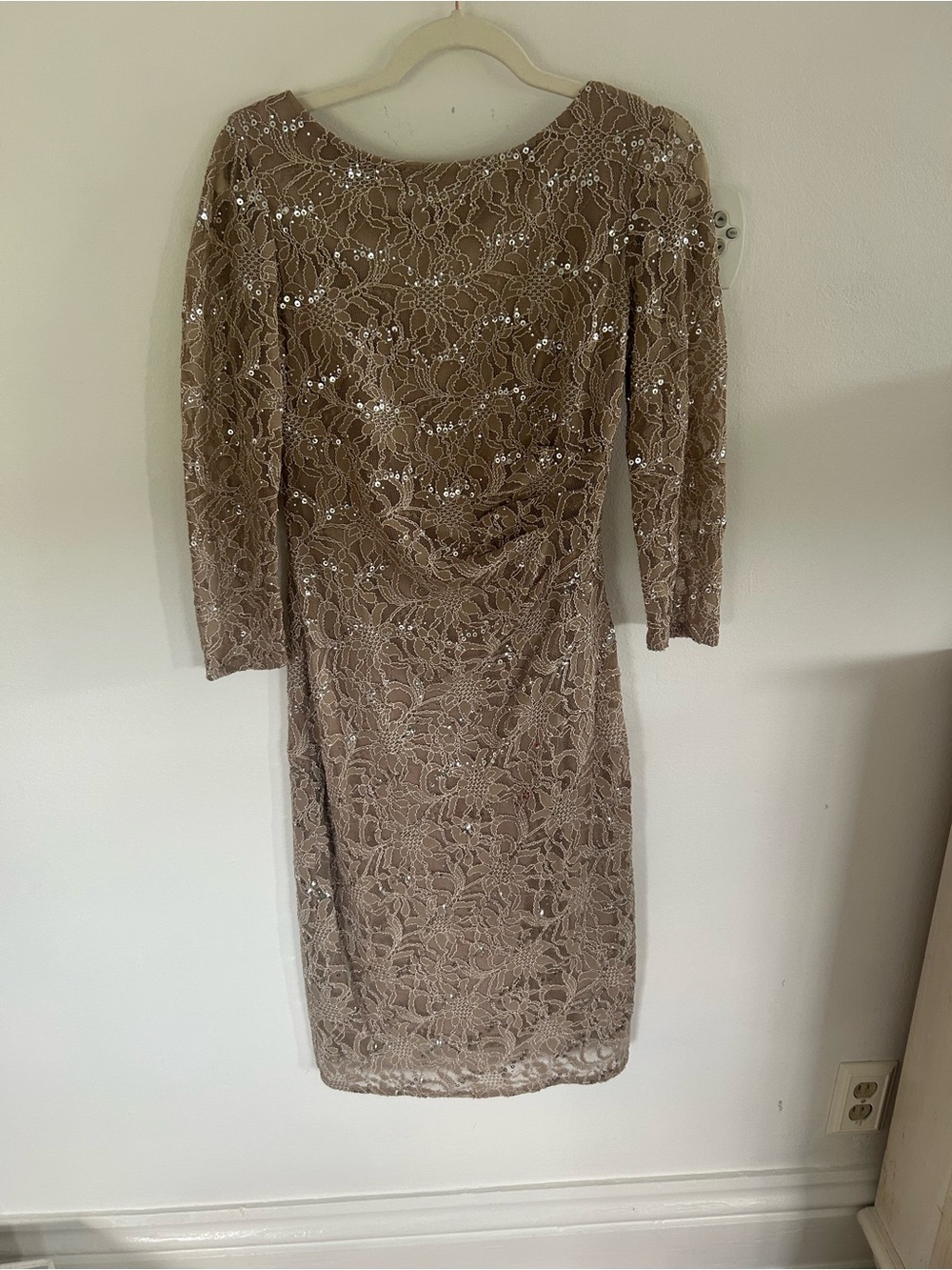 Eliza J Champagne Sequin Lace 3/4 Sleeve Sheath Dress